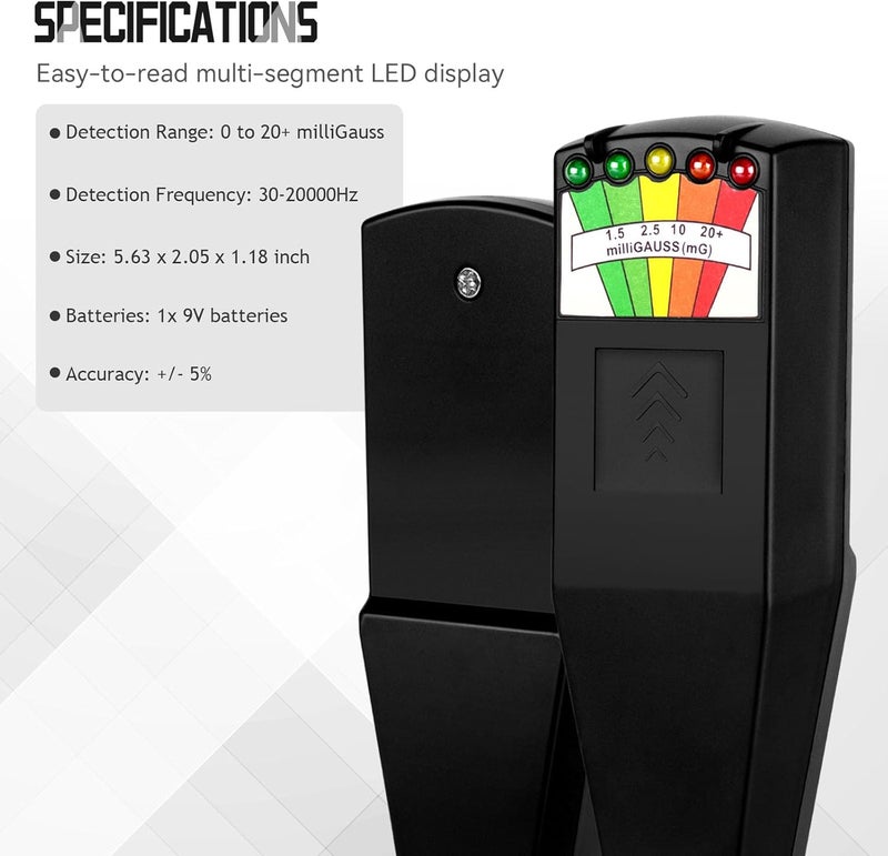 Portable LED EMF Electromagnetic Field Ghost Hunting Detector Paranormal Equipment Tester 50Hz-20000Hz Black - Image 4