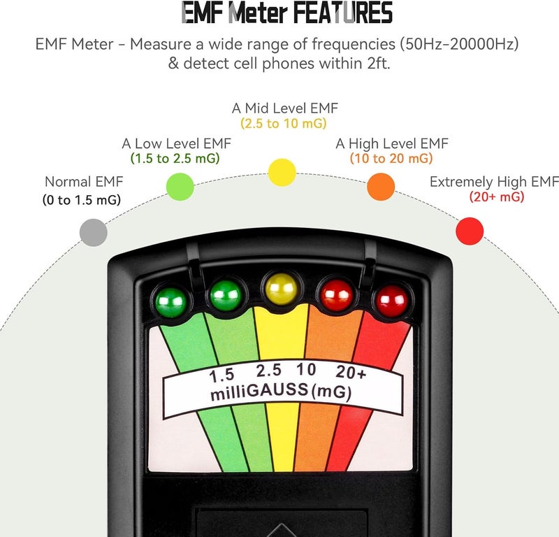 Portable LED EMF Electromagnetic Field Ghost Hunting Detector Paranormal Equipment Tester 50Hz-20000Hz Black - Image 3