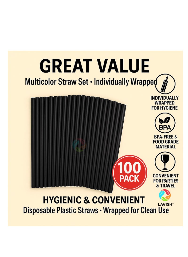 لافيش ماصات جامبو بوبا، عبوة من ١٠٠ ماصة | سمك ١٢ مم، طول ٢٤ سم | ماصات سموثي سوداء عريضة جدًا | مغلفة بشكل فردي، خالية من مادة BPA | مثالية لشاي الفقاعات، ومخفوقات الحليب، والعصائر، والفعاليات، والمقاهي - Image 2