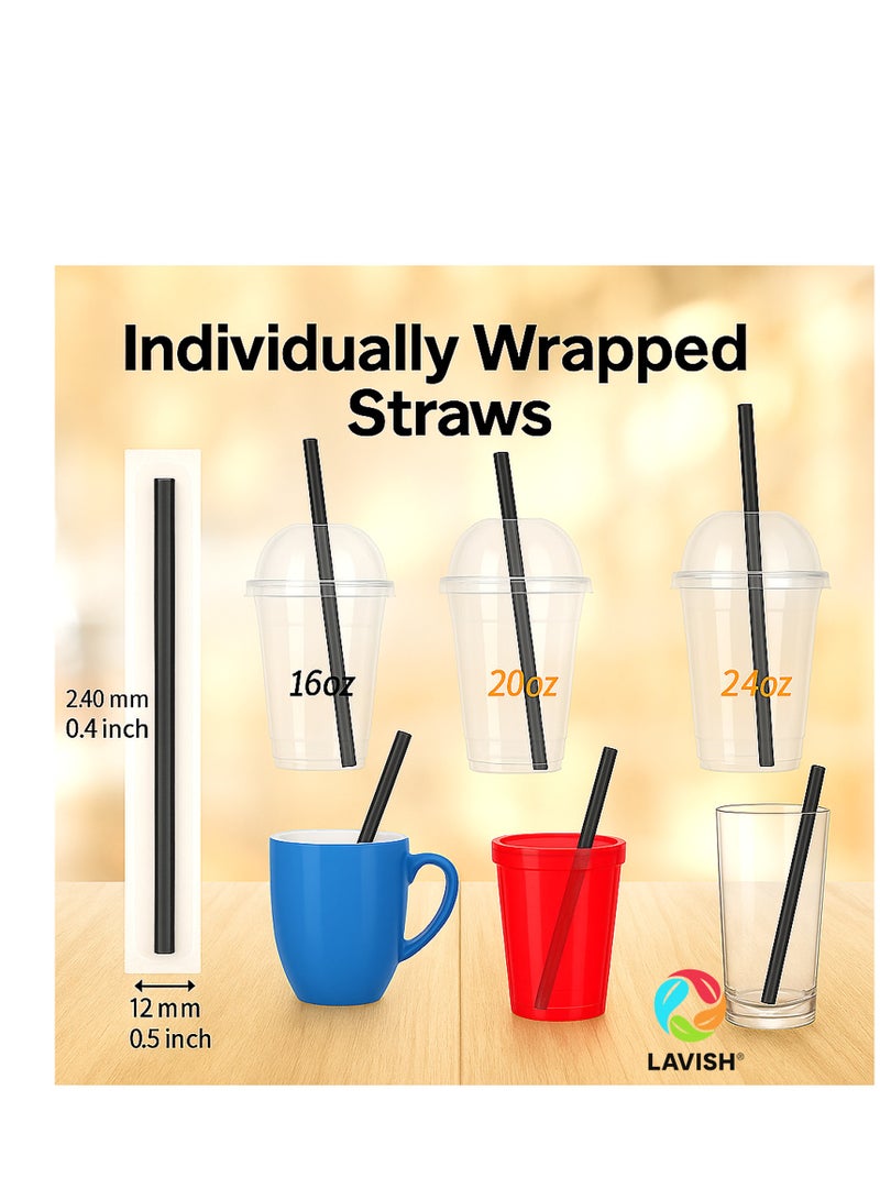 لافيش ماصات جامبو بوبا، عبوة من ١٠٠ ماصة | سمك ١٢ مم، طول ٢٤ سم | ماصات سموثي سوداء عريضة جدًا | مغلفة بشكل فردي، خالية من مادة BPA | مثالية لشاي الفقاعات، ومخفوقات الحليب، والعصائر، والفعاليات، والمقاهي - Image 3