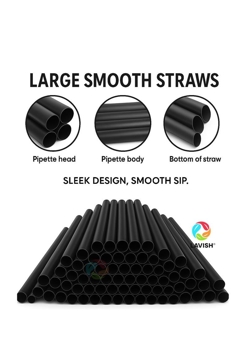لافيش ماصات جامبو بوبا، عبوة من ١٠٠ ماصة | سمك ١٢ مم، طول ٢٤ سم | ماصات سموثي سوداء عريضة جدًا | مغلفة بشكل فردي، خالية من مادة BPA | مثالية لشاي الفقاعات، ومخفوقات الحليب، والعصائر، والفعاليات، والمقاهي - Image 4