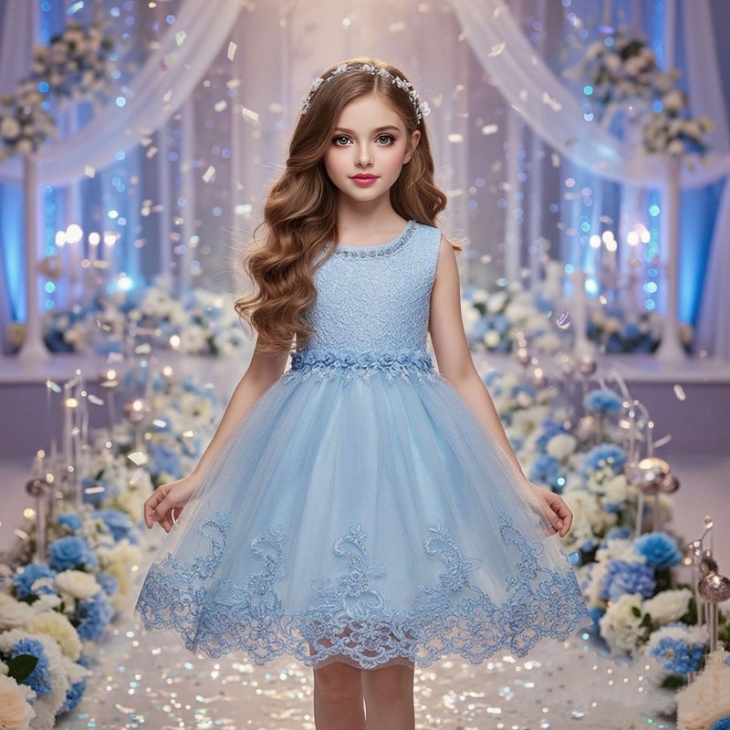 Children'S Dress Girls' Dress Flower Girl'S Sleeveless Knee-Length Wedding Dress Princess Dress Girls' Party Birthday Tutu Dress - Image 5