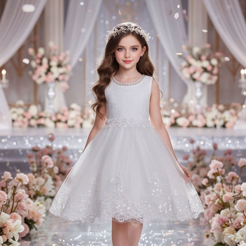 Children'S Dress Girls' Dress Flower Girl'S Sleeveless Knee-Length Wedding Dress Princess Dress Girls' Party Birthday Tutu Dress - Image 4