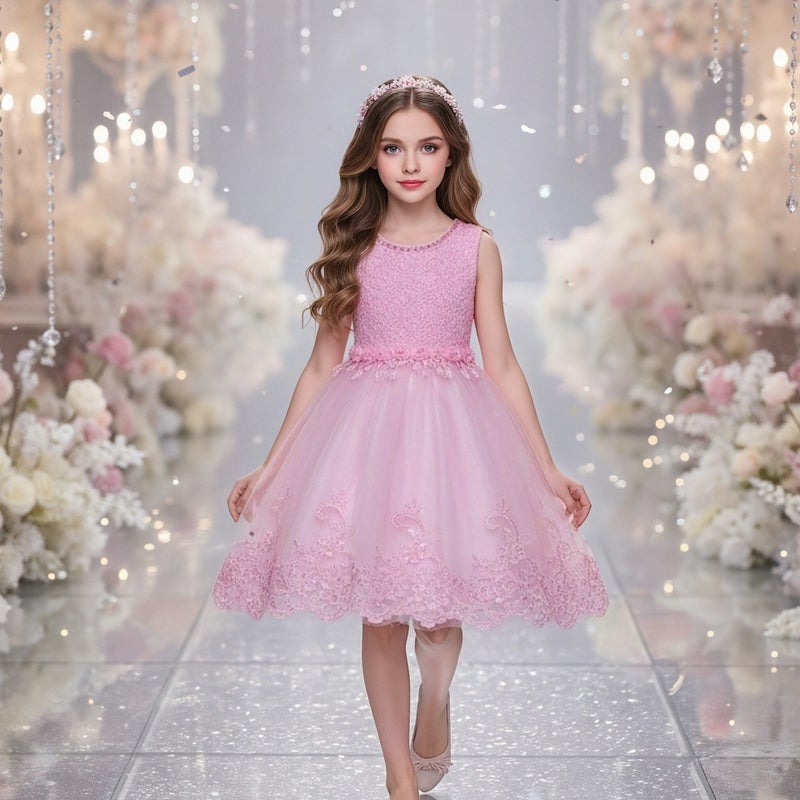 Children'S Dress Girls' Dress Flower Girl'S Sleeveless Knee-Length Wedding Dress Princess Dress Girls' Party Birthday Tutu Dress - Image 3