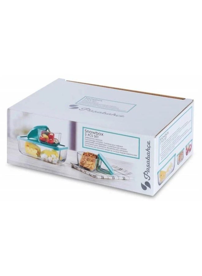 Paşabahçe Pasabahce Snowbox Set 1200cc + 2×275cc – 3-Piece Airtight Food Set BL - Image 2