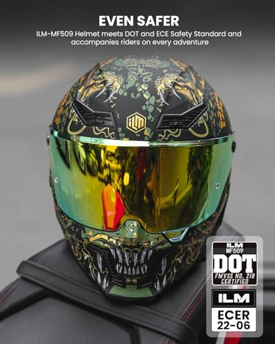 ILM Motorcycle Helmets for Adult Men Women Full Face DOT ECE Powersports Dual Visor Street Racing Helmet with Pinlock Cascos para Motos Model MF509 Mythology Gold S - Image 3