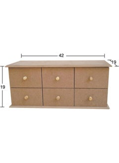 Alife KU280 Horizontal 6 Drawer Box, Unpainted Raw Wooden MDF Box 