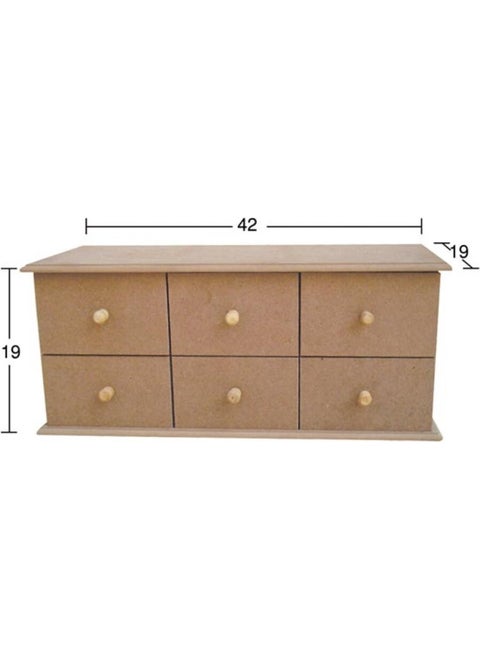 KU280 Horizontal 6 Drawer Box, Unpainted Raw Wooden MDF Box