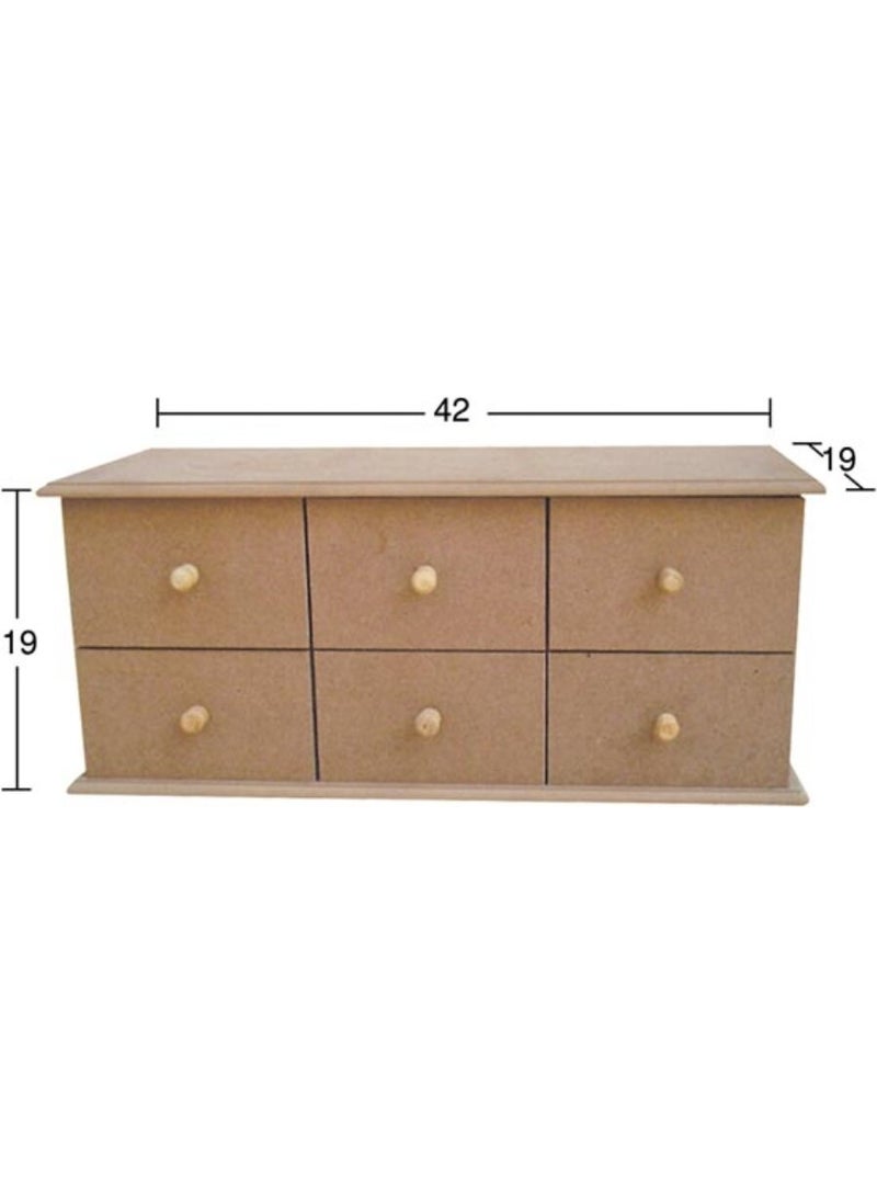 Alife - KU280 Horizontal 6 Drawer Box, Unpainted Raw Wooden MDF Box - Image 1