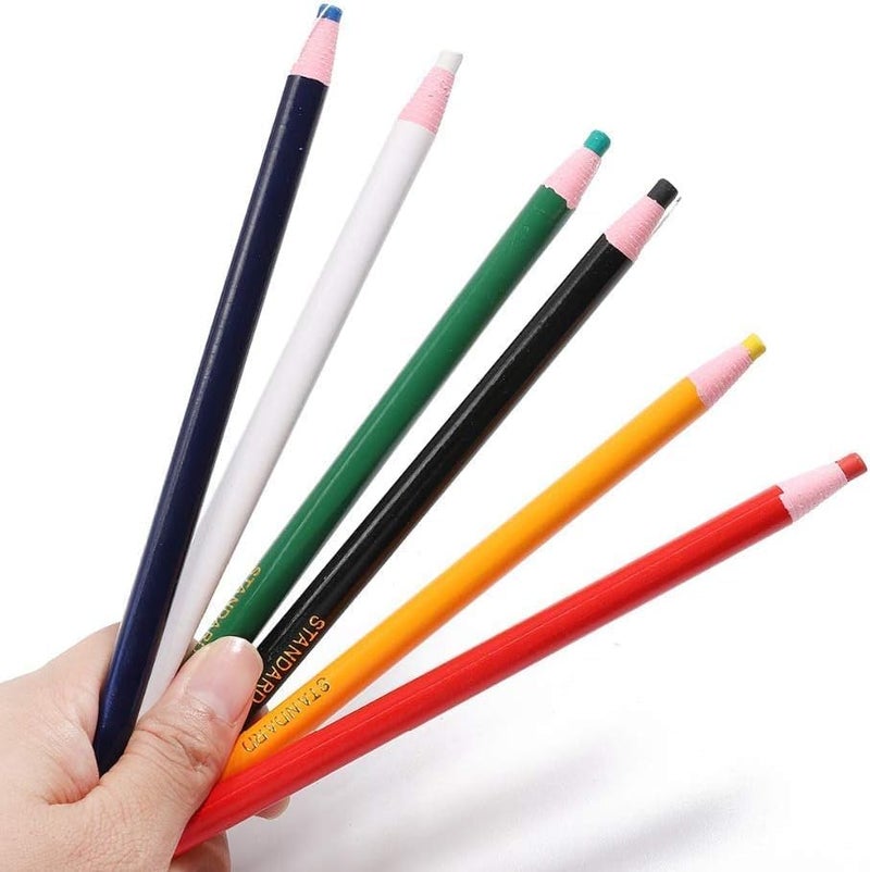 RIANZ 6 Pcs Tailor Sewing Mark Chalk Pencil Tailor's Marking and Tracing Tools Free Cutting Crayons Sewing Fabric Pencil (6 Colors x 1) - Image 1