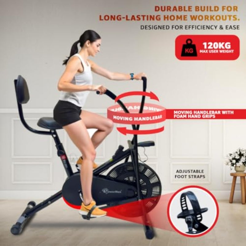 Dual Action Air Bike Exercise Bike for Home Gym Cycle for Workout With Adjustable Cushioned Seat Non-Slip Pedals and Moving Handles Black Indoor Cycling Bike Max User Weight 120 KG - Image 5