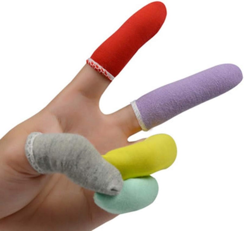 EORTA 100 Pcs Finger Cots Cotton Material with Elasticity Finger Guards Hand Toe Thumb Fingertips Sleeves Protector by , Comfortable, Breathable, Absorb Sweat, Reusable, Random Color - Image 1