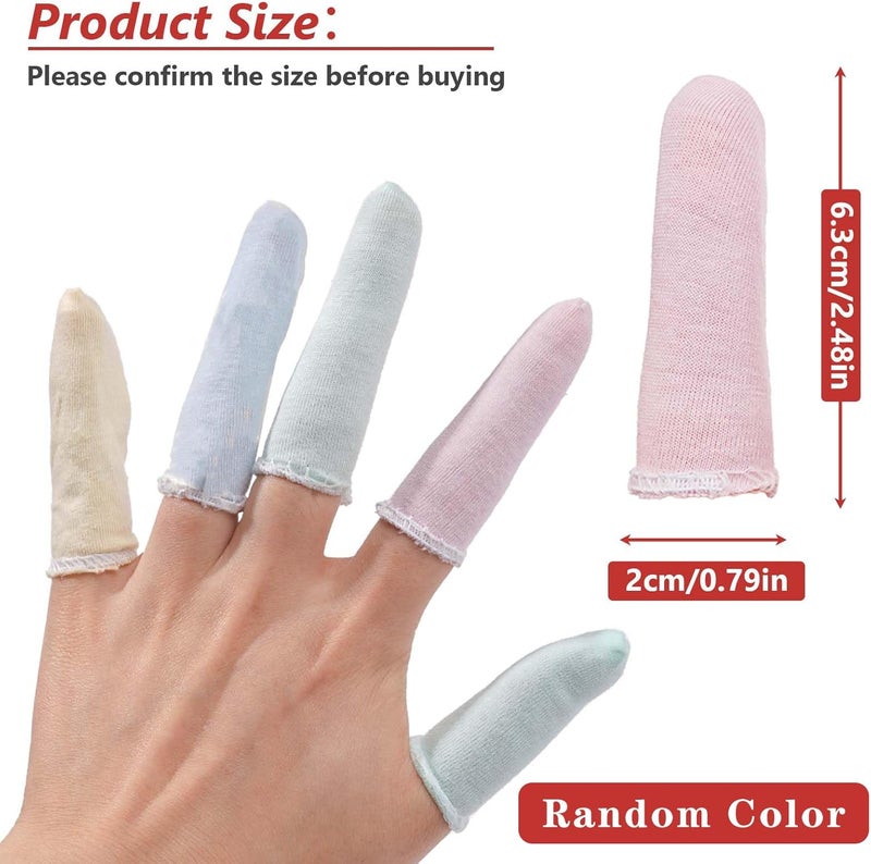 EORTA 100 Pcs Finger Cots Cotton Material with Elasticity Finger Guards Hand Toe Thumb Fingertips Sleeves Protector by , Comfortable, Breathable, Absorb Sweat, Reusable, Random Color - Image 2