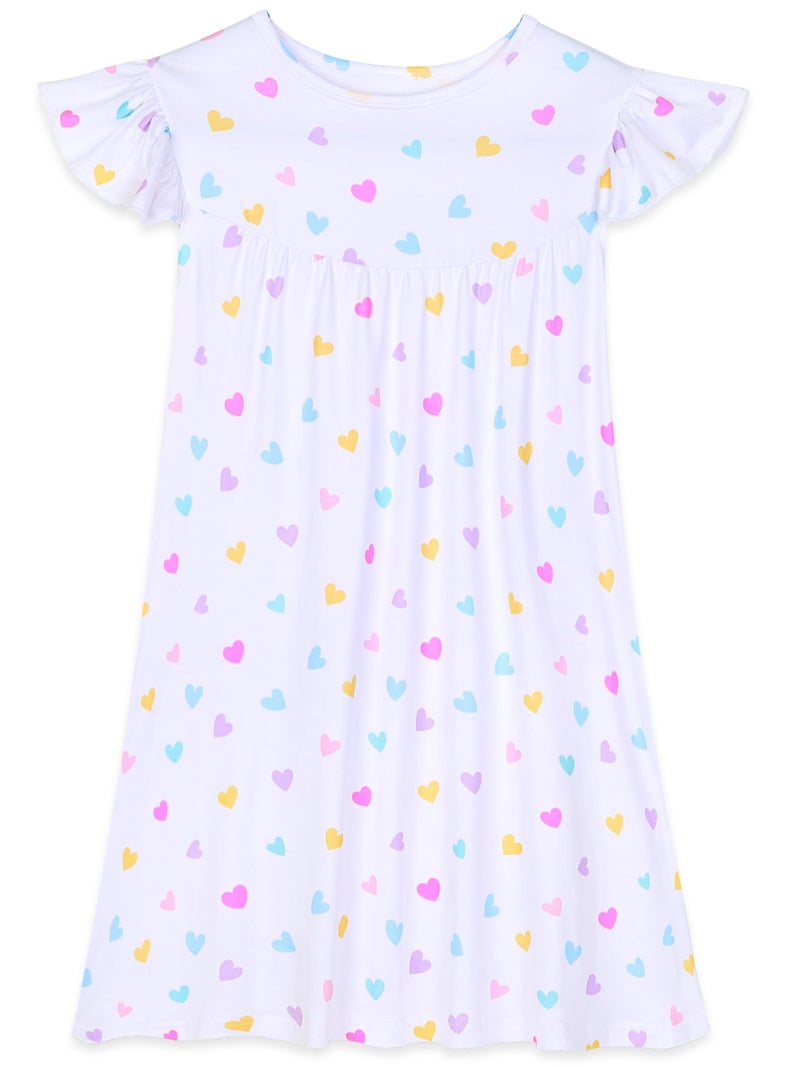 MHJY Girls Nightgowns Flutter Short Sleeves Princess Nightgown Sleepwear Soft Night Dress for Kids Toddler Girls,White - Image 1