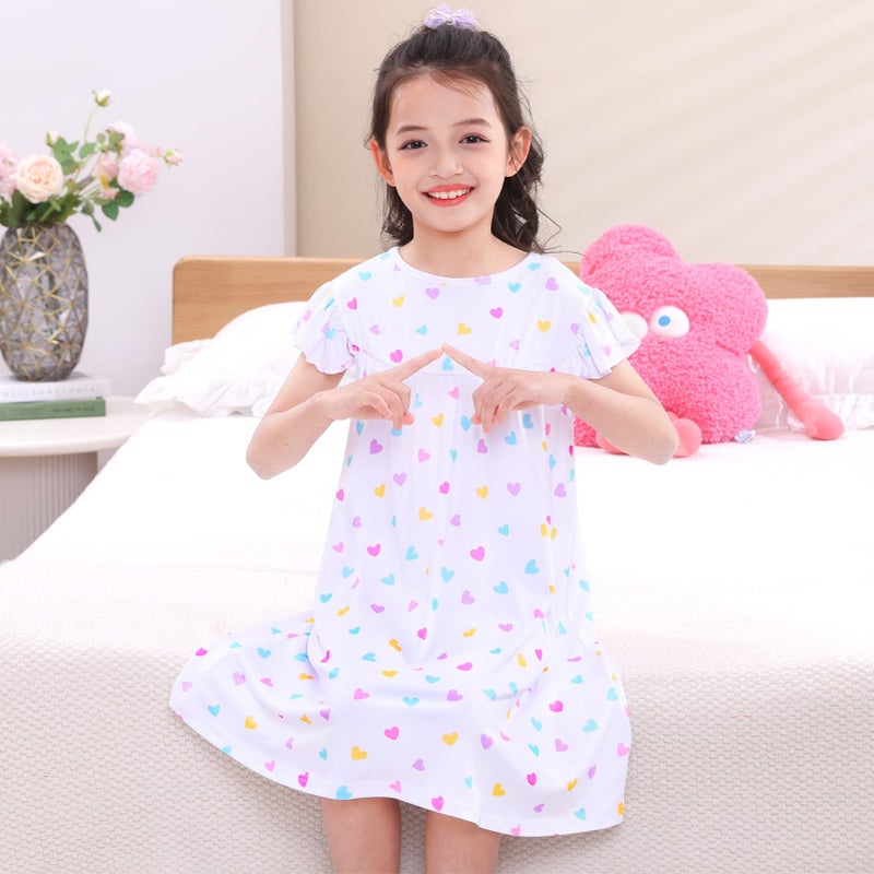 MHJY Girls Nightgowns Flutter Short Sleeves Princess Nightgown Sleepwear Soft Night Dress for Kids Toddler Girls,White - Image 5