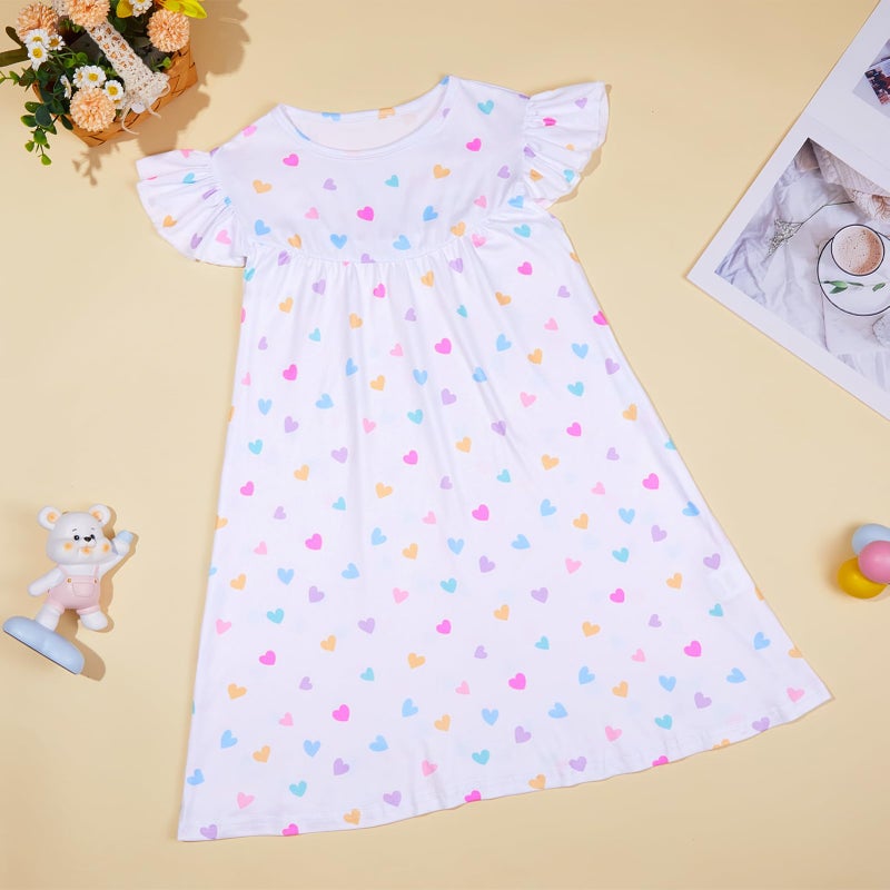 MHJY Girls Nightgowns Flutter Short Sleeves Princess Nightgown Sleepwear Soft Night Dress for Kids Toddler Girls,White - Image 4