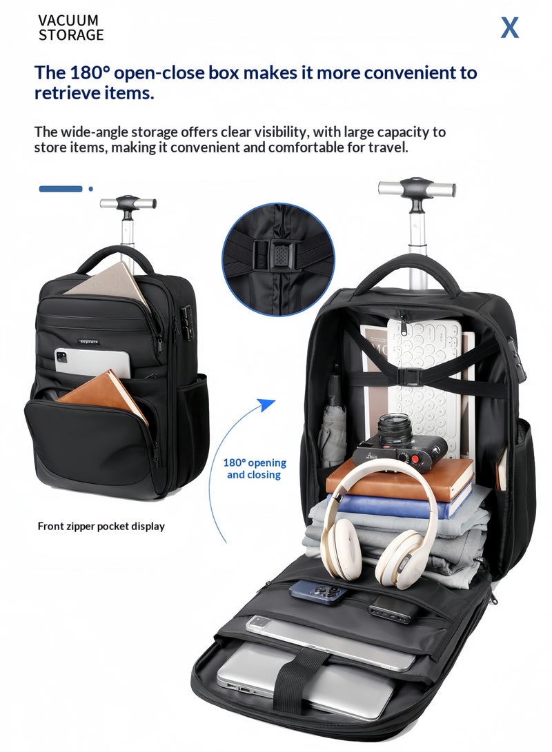 التمريض الجوي حقيبة ظهر متدحرجة للسفر، حقيبة ظهر للكمبيوتر المحمول مقاس 16 بوصة مع عجلات، حقيبة حمل مضادة للماء، حقيبة عربة عمل خفيفة الوزن مع قفل مضاد للسرقة للرجال والنساء - Image 3