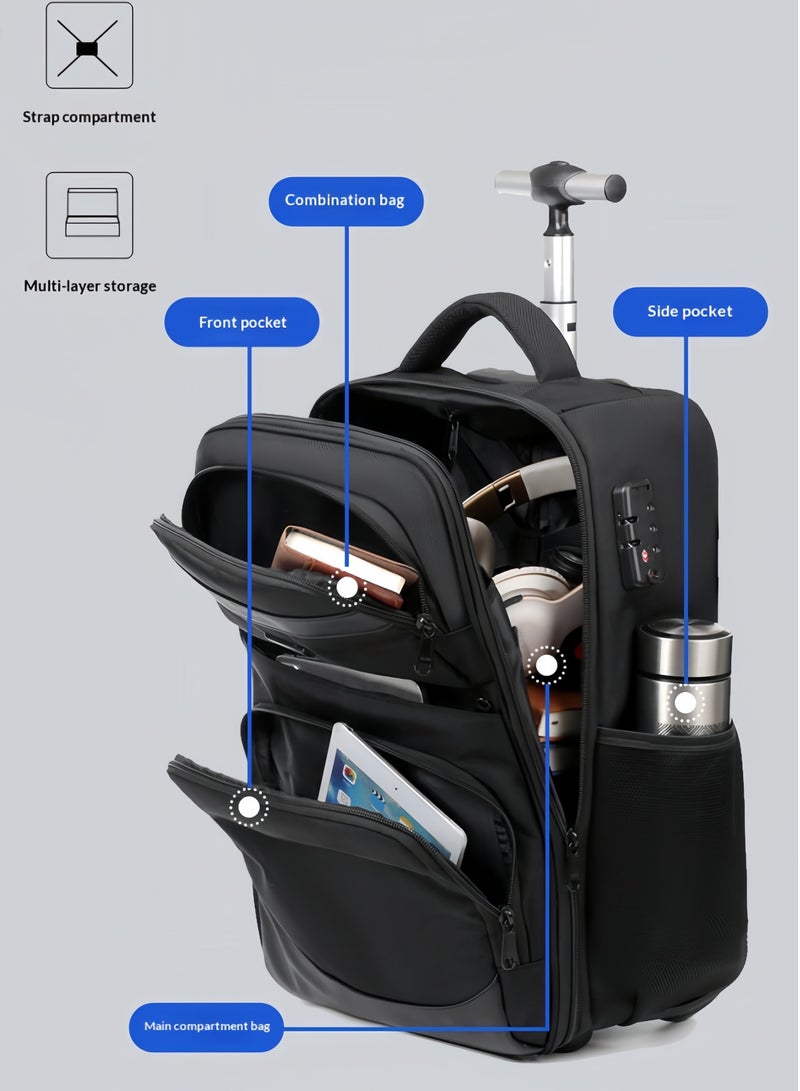 التمريض الجوي حقيبة ظهر متدحرجة للسفر، حقيبة ظهر للكمبيوتر المحمول مقاس 16 بوصة مع عجلات، حقيبة حمل مضادة للماء، حقيبة عربة عمل خفيفة الوزن مع قفل مضاد للسرقة للرجال والنساء - Image 4