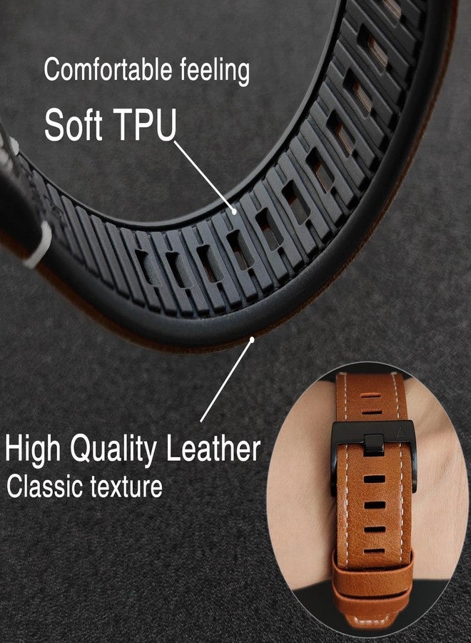 Abanen Quick Fit 26mm Leather Watch Bands for Garmin Instinct 2X / Fenix 7X / Fenix 6X / Fenix 5X, Fiber Leather with Silicone Lining Stitches Soft Sweat-proof Wrist Strap for EPIX Pro 51mm (Brown) - Image 4