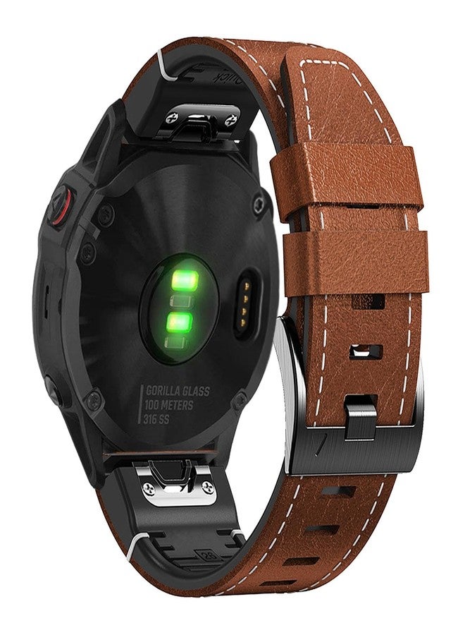 Abanen Quick Fit 26mm Leather Watch Bands for Garmin Instinct 2X / Fenix 7X / Fenix 6X / Fenix 5X, Fiber Leather with Silicone Lining Stitches Soft Sweat-proof Wrist Strap for EPIX Pro 51mm (Brown) - Image 1