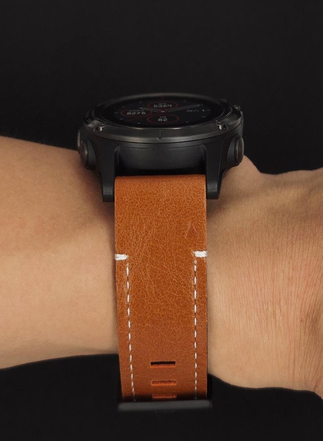 Abanen Quick Fit 26mm Leather Watch Bands for Garmin Instinct 2X / Fenix 7X / Fenix 6X / Fenix 5X, Fiber Leather with Silicone Lining Stitches Soft Sweat-proof Wrist Strap for EPIX Pro 51mm (Brown) - Image 5