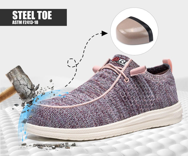 LARNMERN Slip On Steel Toe Loafers Women Work Safety Shoes Lightweight Comfortable Walking Sneakers(6 Women, Pink Rose) - Image 5