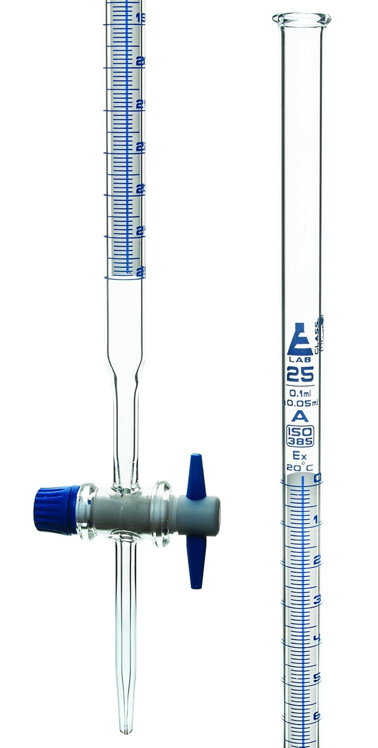 EISCO 25ml Schellbach Glass Burette - Class A - PTFE Stopcock - Image 1