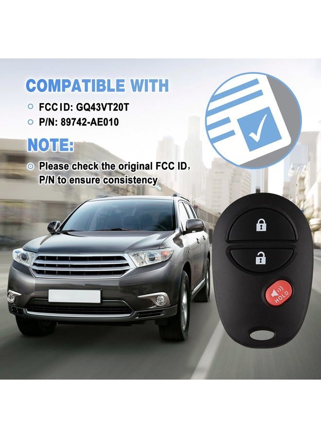 Kaboll Key Fob Keyless Entry Remote Replacement for Toyota Tacoma Tundra Sienna Sequoia Highlander - 3 Buttons Car Key Fob FCC: GQ43VT20T (Set of 2) - Image 2