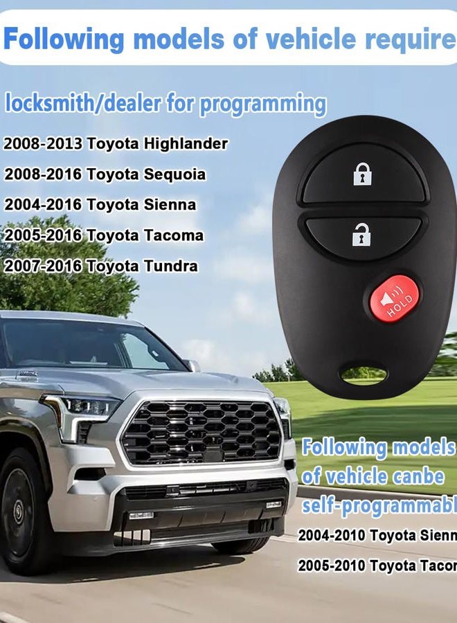 Kaboll Key Fob Keyless Entry Remote Replacement for Toyota Tacoma Tundra Sienna Sequoia Highlander - 3 Buttons Car Key Fob FCC: GQ43VT20T (Set of 2) - Image 5