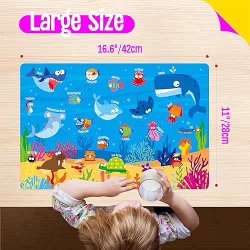SpriteGru 6 Pack Placemats for Kids, Non-Slip Washable Dining Mats, Reusable Jungle, Underwater World, Farm, Dinosaur, Vehicle & Magic World Table Mats for Home, Kindergarten, Classroom, Nursery - Image 5