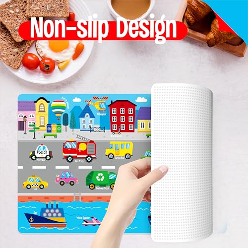SpriteGru 6 Pack Placemats for Kids, Non-Slip Washable Dining Mats, Reusable Jungle, Underwater World, Farm, Dinosaur, Vehicle & Magic World Table Mats for Home, Kindergarten, Classroom, Nursery - Image 3