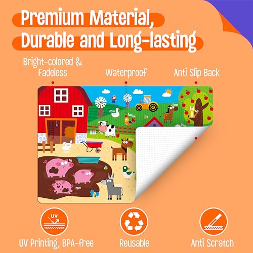 SpriteGru 6 Pack Placemats for Kids, Non-Slip Washable Dining Mats, Reusable Jungle, Underwater World, Farm, Dinosaur, Vehicle & Magic World Table Mats for Home, Kindergarten, Classroom, Nursery - Image 2
