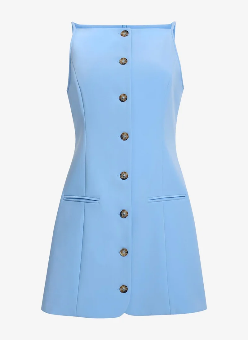 French Connection  Women's Azra Twill Sleeveless Faux Button Light Blue Mini Dress for Women | Best Price UAE