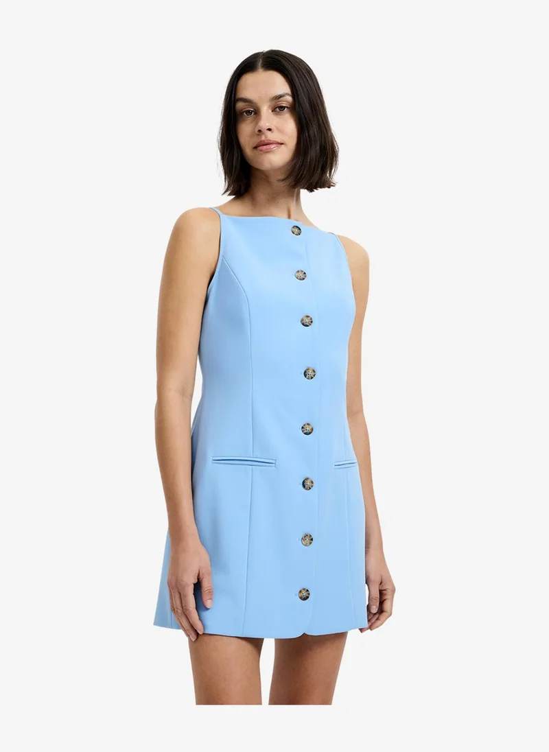 Women's Azra Twill Sleeveless Faux Button Light Blue Mini Dress