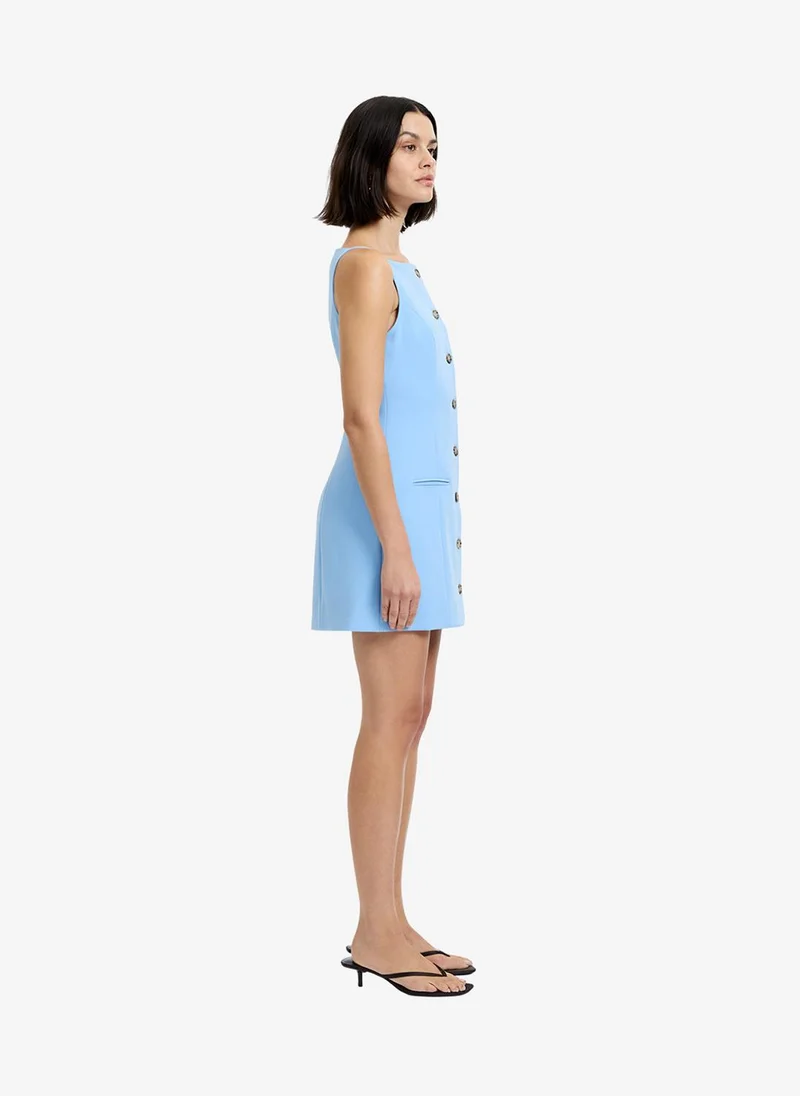 French Connection  Women's Azra Twill Sleeveless Faux Button Light Blue Mini Dress for Women | Best Price UAE