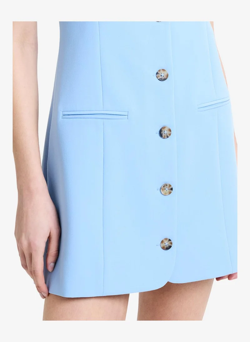 French Connection  Women's Azra Twill Sleeveless Faux Button Light Blue Mini Dress for Women | Best Price UAE