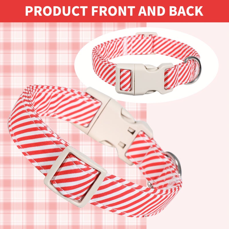 Red And White Striped Printed Dog Collar Classic Candy Color Adjustable Design With Quick Release Buckle And D Ring For Small Medium Dogs Cats M Size - Image 3