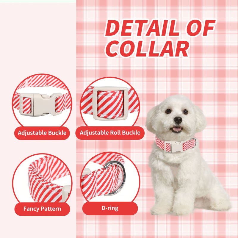 Red And White Striped Printed Dog Collar Classic Candy Color Adjustable Design With Quick Release Buckle And D Ring For Small Medium Dogs Cats M Size - Image 4