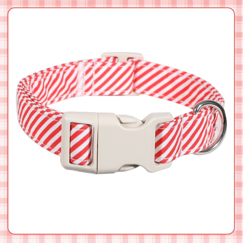 Red And White Striped Printed Dog Collar Classic Candy Color Adjustable Design With Quick Release Buckle And D Ring For Small Medium Dogs Cats M Size - Image 1