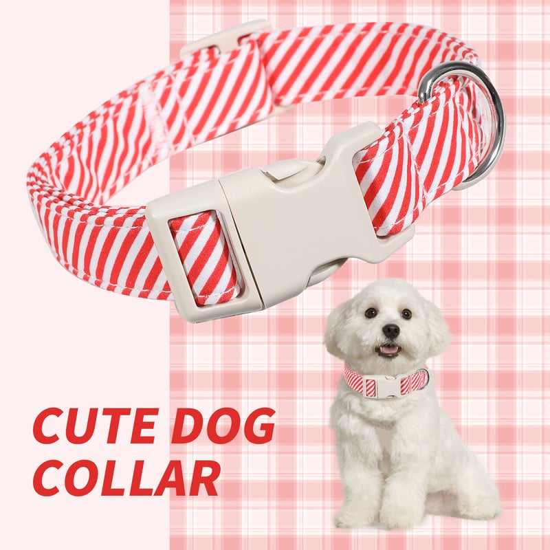 Red And White Striped Printed Dog Collar Classic Candy Color Adjustable Design With Quick Release Buckle And D Ring For Small Medium Dogs Cats M Size - Image 2