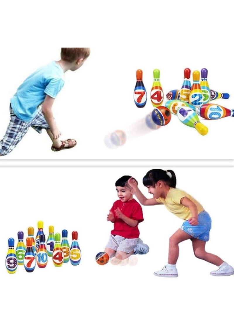 Kids Bowling Toys Set Toddler Indoor Active Play Game Soft 10 Foam Pins and 2 Balls