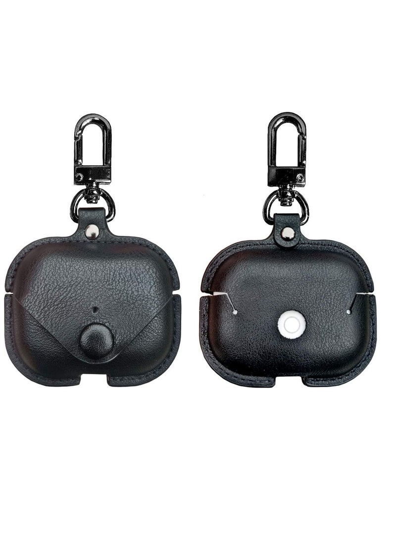 Compatible for Airpods Pro 2nd Generation Case Cover, PU Leather Case Cover Protective Case with Keychain for New Airpods Pro 2 Case 2022 [Front LED Visible] (Black)  - Image 1