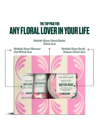 British Rose Mini Gift Set – Shower Gel (60 Ml) And Body Butter (50 Ml) And Hand Cream (30 Ml) – Fresh Rose-Petal Fragrance Trio For Gentle Cleansing, Deep Hydration And Silky Smooth Skin - view 2