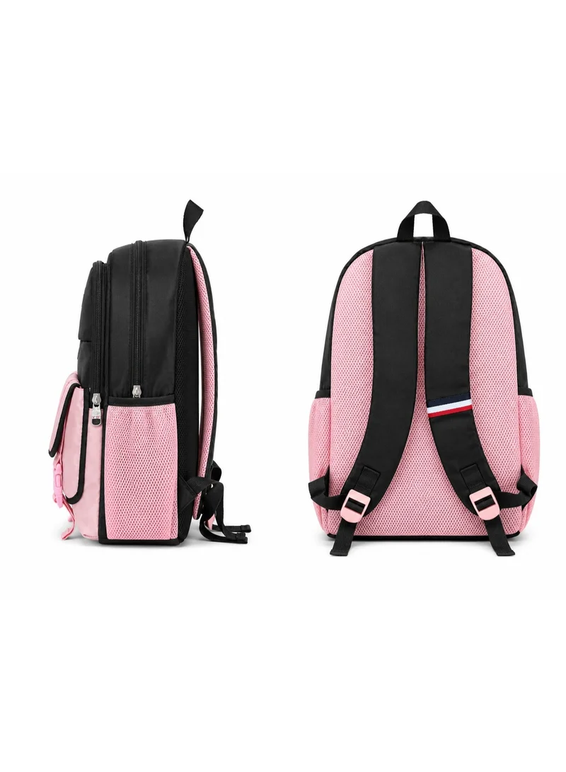 U.S. Polo Assn. BLACK-POWDER PINK U.S. Polo Assn. Classic Black Blush Heritage Buckle Backpack for School and Office MultiCompartment Bag for Campus  | Best Price UAE