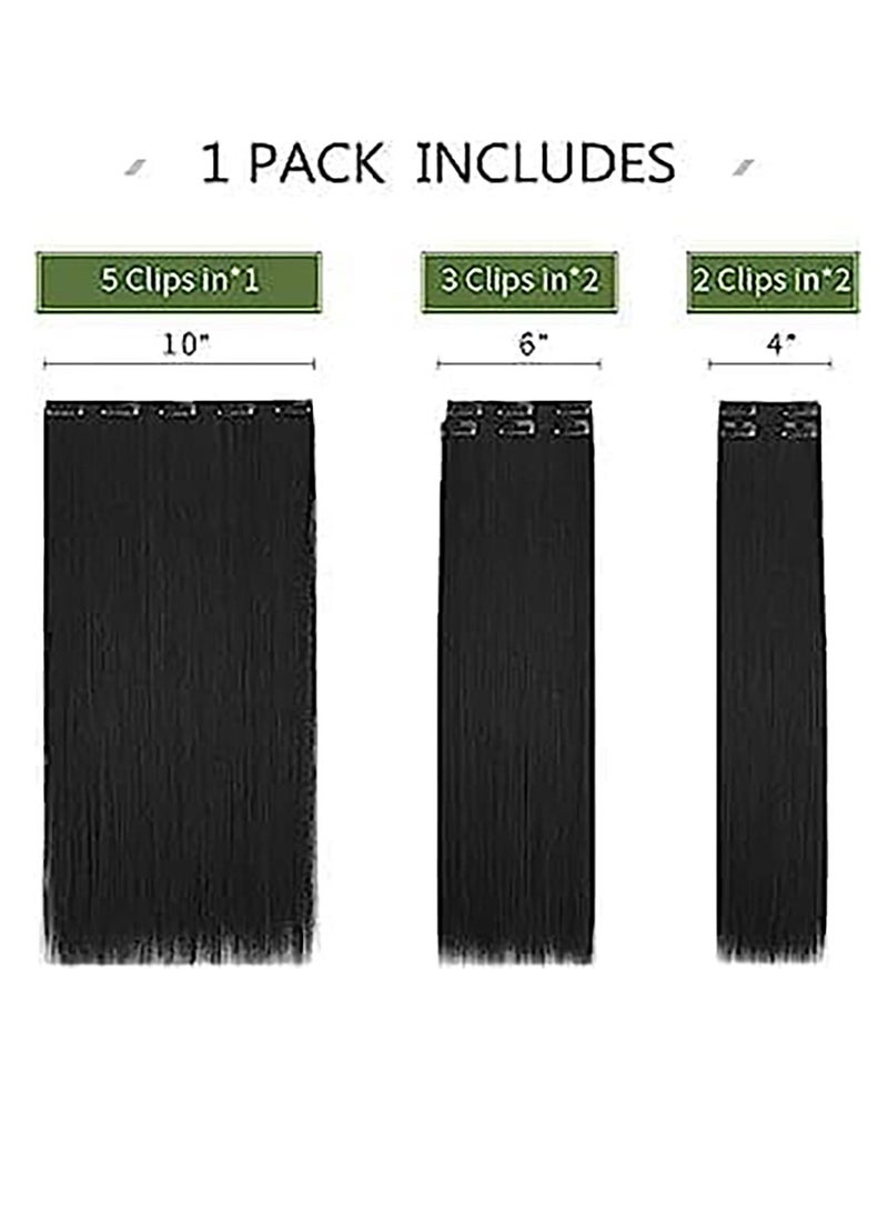 إستيل وصلات شعر بمشبك للنساء، قطع شعر من الألياف، وصلات شعر بلاستيكية سميكة مع مشابك غير مرئية للسيدات، 5 قطع باللون الأسود الداكن - Image 3