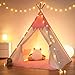besrey  Teepee Tent for Kids IndoorKids Play Tent Toddler Teepee Girls Boys Baby Teepee Children Room Reading TpCanvas Playhouse with Lights and Mat PeachyPink Padded mat - Image 4