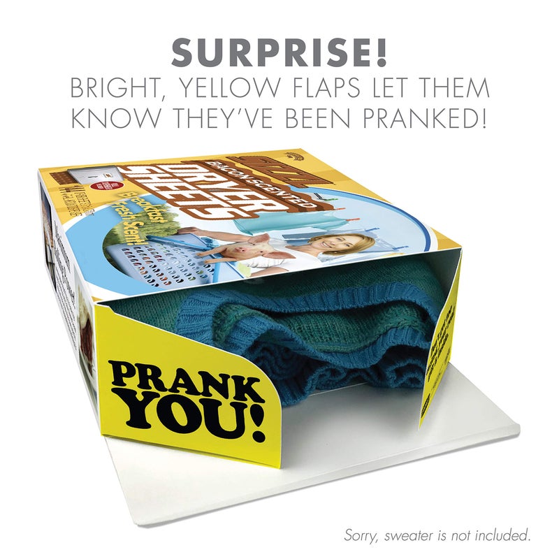 Prank-O Sizzl - Bacon Scented Dryer Sheets Prank Gift Box, Novelty Gifting Box for Pranksters, White Elephant and Secret Santa Holiday Gift Wrap, Christmas Gift Box Empty - Image 2