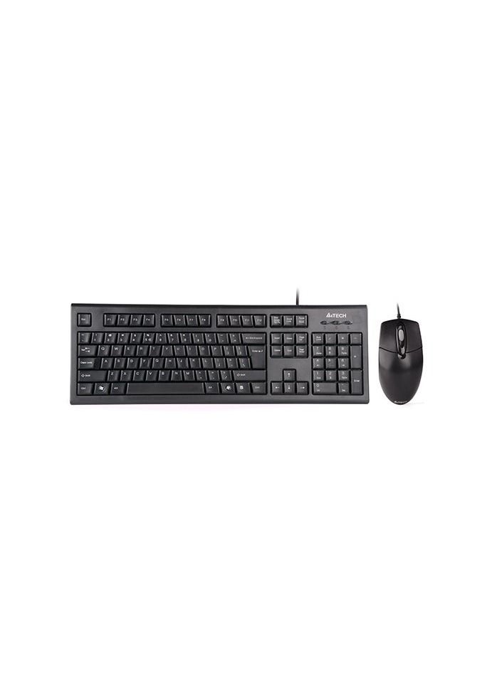 A4TECH - Wired Keyboard Mouse With Silent Click Desktop KR-8572S , Black - Image 1