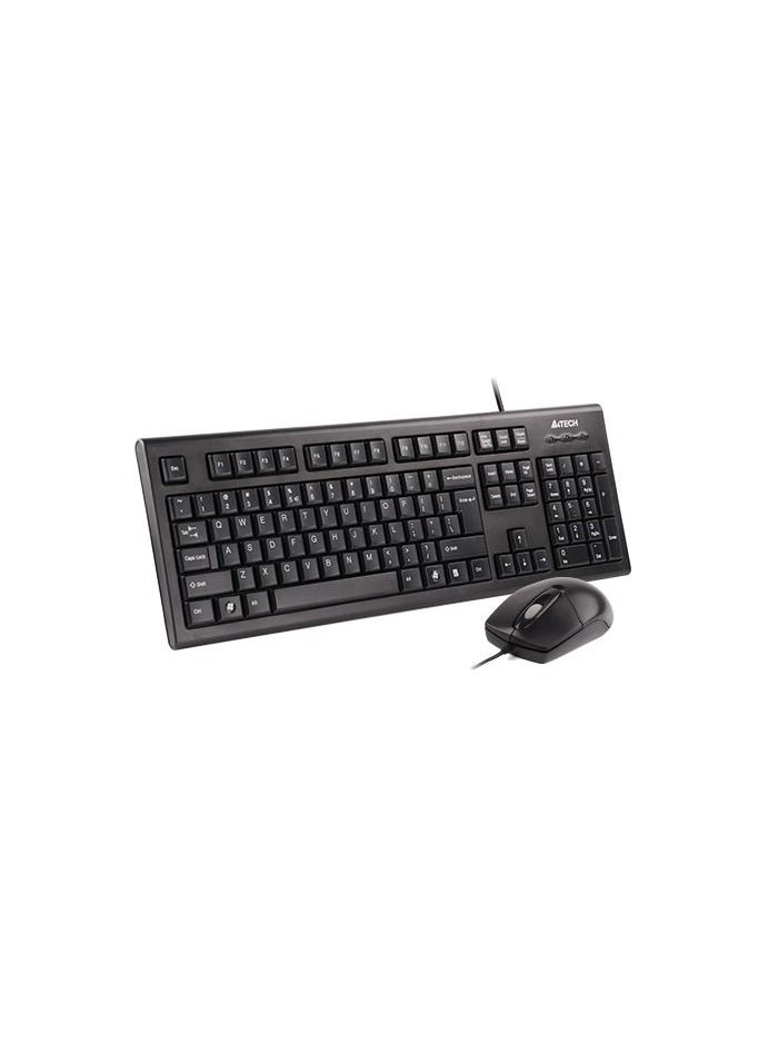 A4TECH - Wired Keyboard Mouse With Silent Click Desktop KR-8572S , Black - Image 1