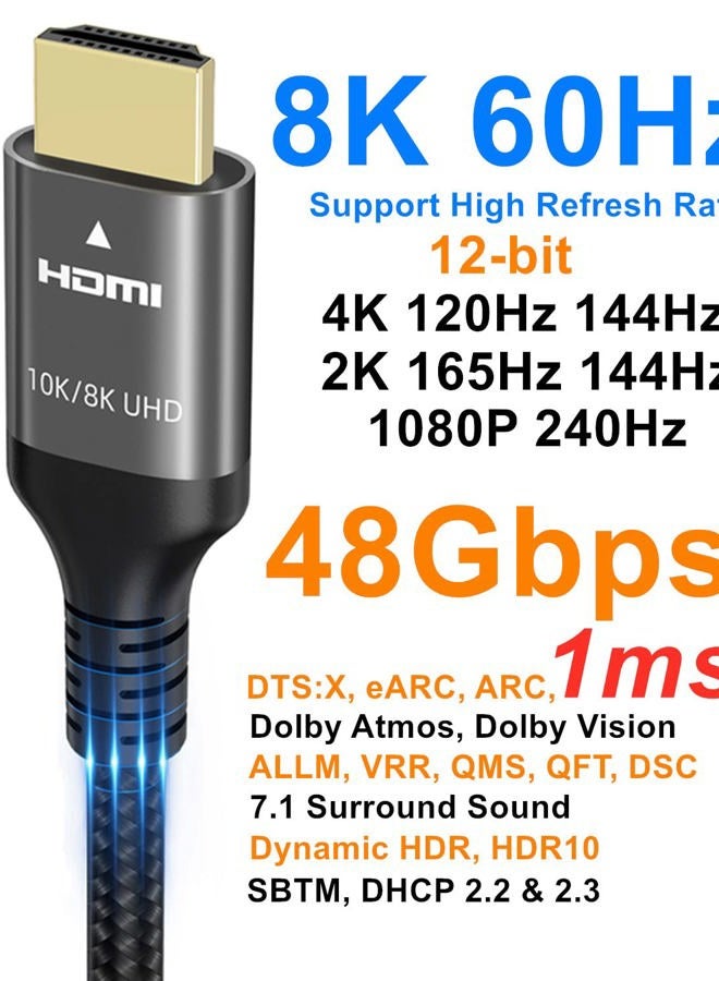 Ubluker كابل HDMI 10K 8K 4K بسرعة 48Gbps بطول 6.6 قدم، كابل HDMI® معتمد عالي السرعة للغاية 4K 240Hz 144Hz 120Hz 8K60Hz 0.01ms HDR10+ eARC HDCP2.3 نتفليكس روكو تلفاز كمبيوتر شاشة بروجيكتور PS5 إكس بوكس - Image 3